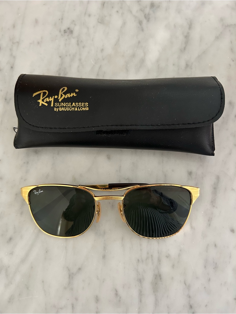 Ray-Ban Gold Aviator Sunglasses with Dark Lenses